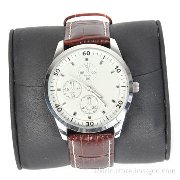 Fashionable Watch, Stainless Steel Case, Chrona Japan Movement with 6 Hands, Genuine Leather Strap